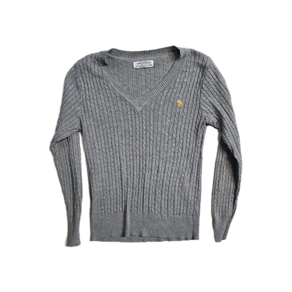 Vintage Abercrombie Fitch Women's Vneck Sweater Gray Knit M‎ Cable